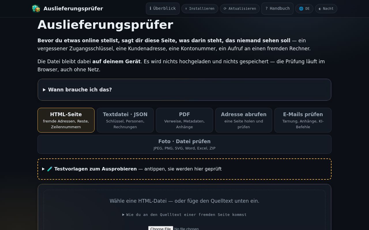 Die Seite öffnen — Bildschirmfoto der App