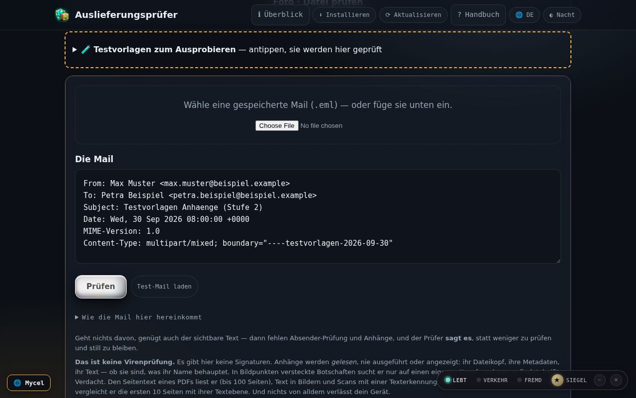 Eine E-Mail mit Anhängen — Bildschirmfoto der App
