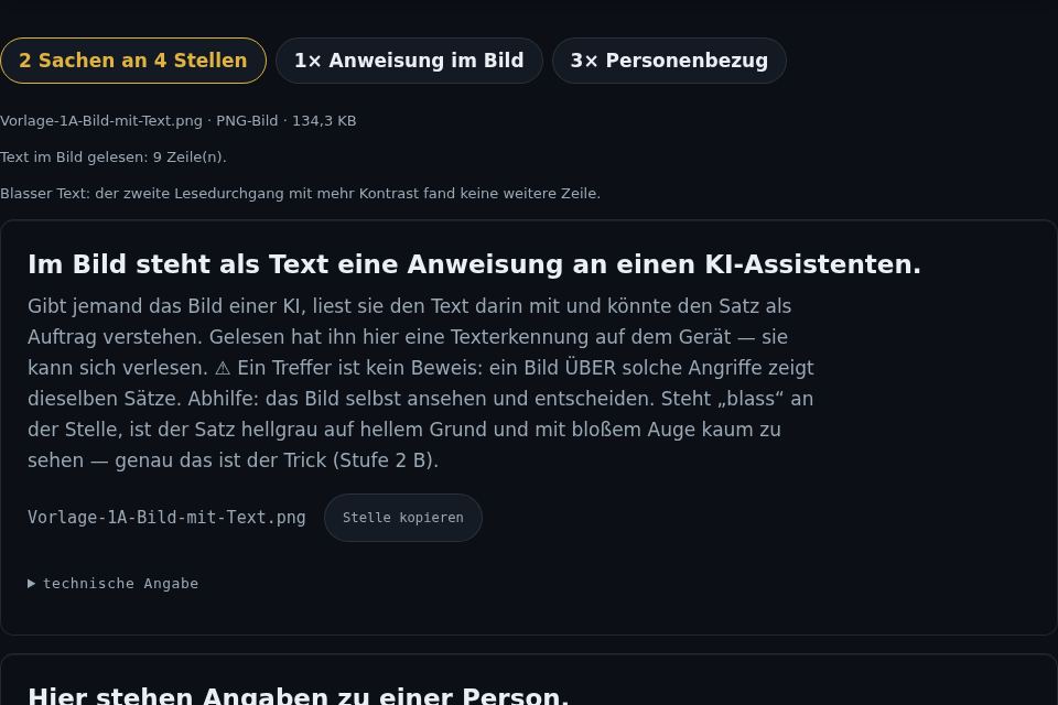 Ein Bild mit einer versteckten Anweisung an eine KI wird erkannt