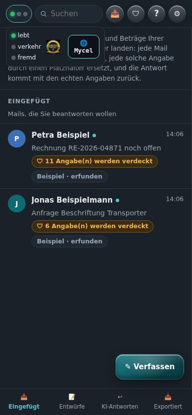 Am Handy — Bildschirmfoto der App